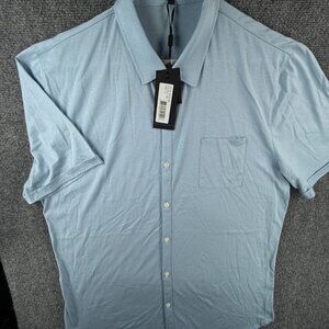 NWD Patrick Assaraf Silk Blend Blue XL Pocket Lightweight Knit Button Up Shirt